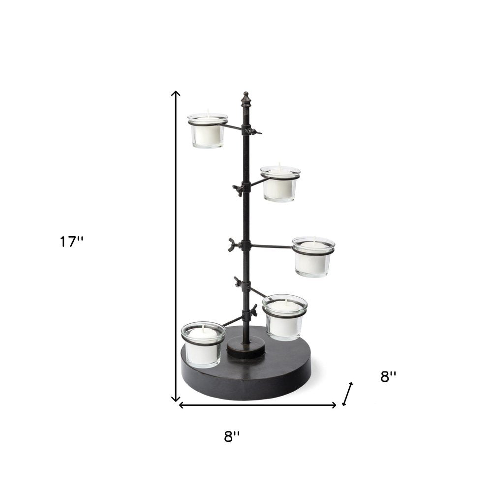 17" Black Distressed Abstract Metal Tabletop Tealight Candle Holder