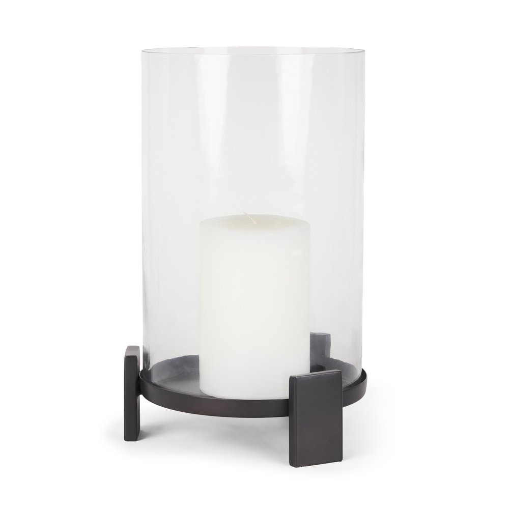 14" Black Metal Abstract Tabletop Hurricane Candle Holder