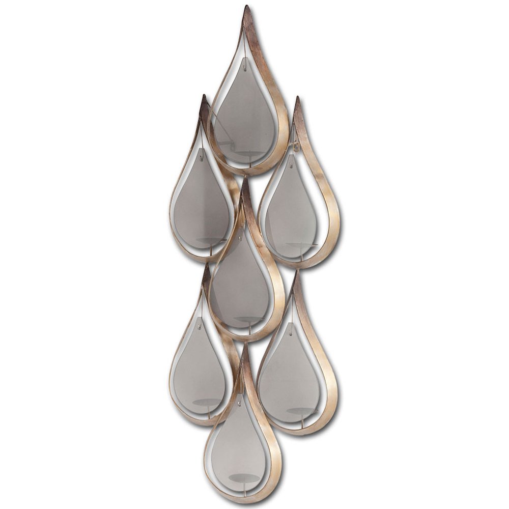 52" Gold And Gray Distressed Geometric Glass And Metal Wall Sconce Candle Holder