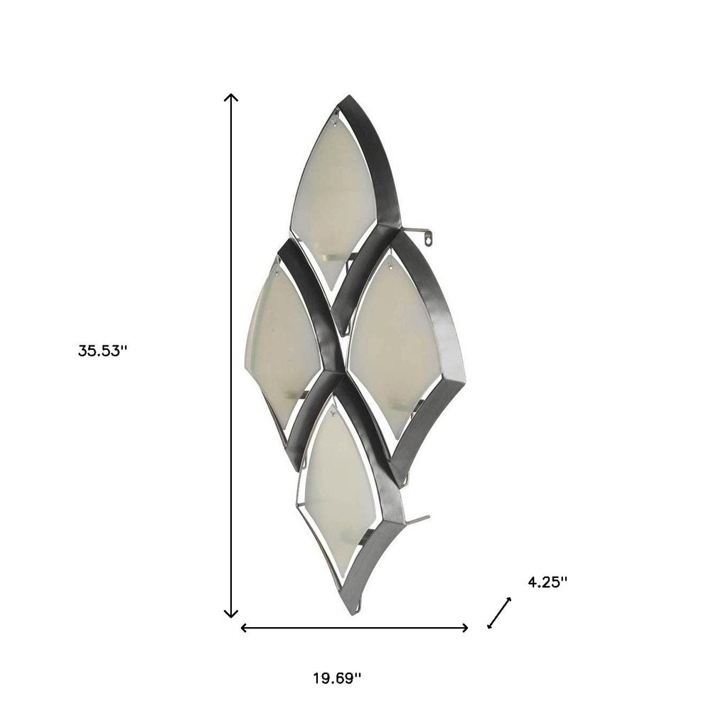 36" Silver And Gray Geometric Glass And Metal Wall Sconce Candle Holder