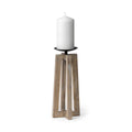 12" Light Brown Distressed Geometric Solid Wood And Metal Tabletop Pillar Candle Holder