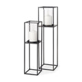 Set of Two Black Geometric Metal And Glass Tabletop Hurricane Candle Holders