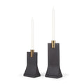 Set of Two Black And Gold Distressed Hammered Metal Tabletop Taper Candle Holders