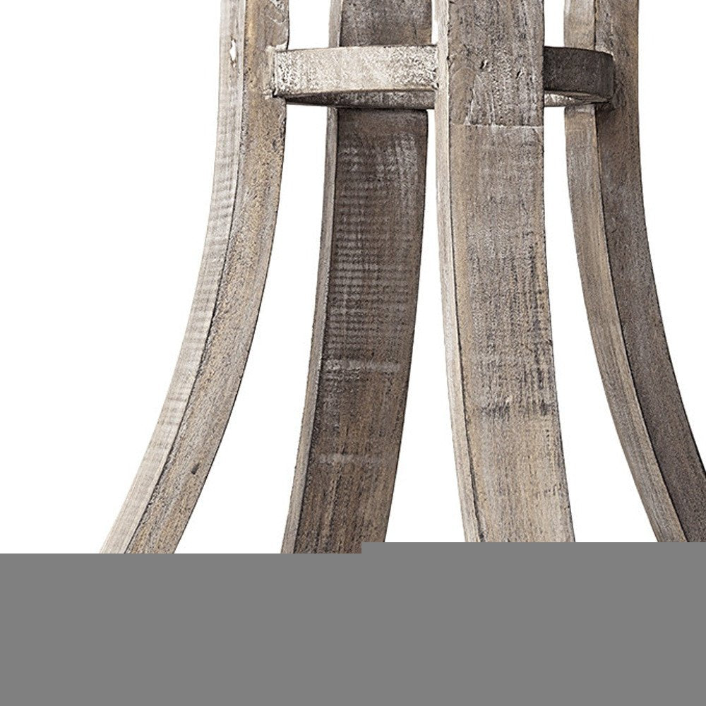 25" Brown Distressed Geometric Solid Wood Metal And Glass Tabletop Hurricane Candle Holder