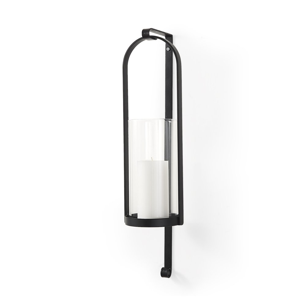 24" Black Metal Abstract Wall Sconce Candle Holder