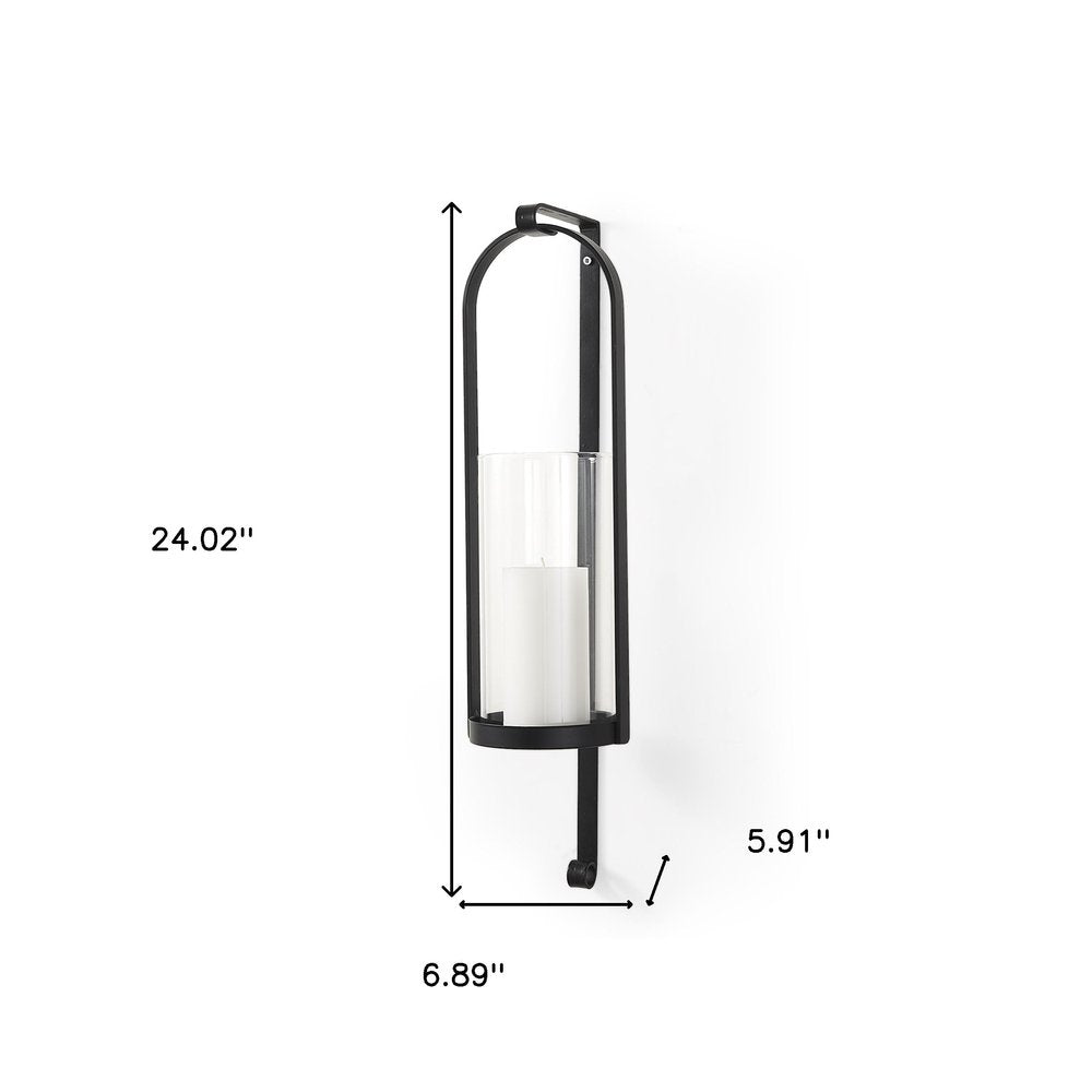 24" Black Metal Abstract Wall Sconce Candle Holder