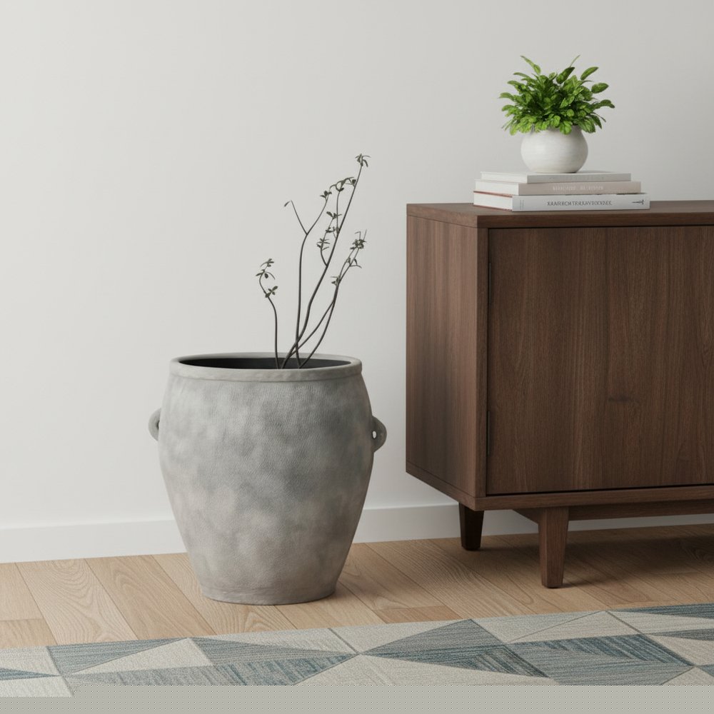 24" Gray Ceramic Amphora Floor Vase