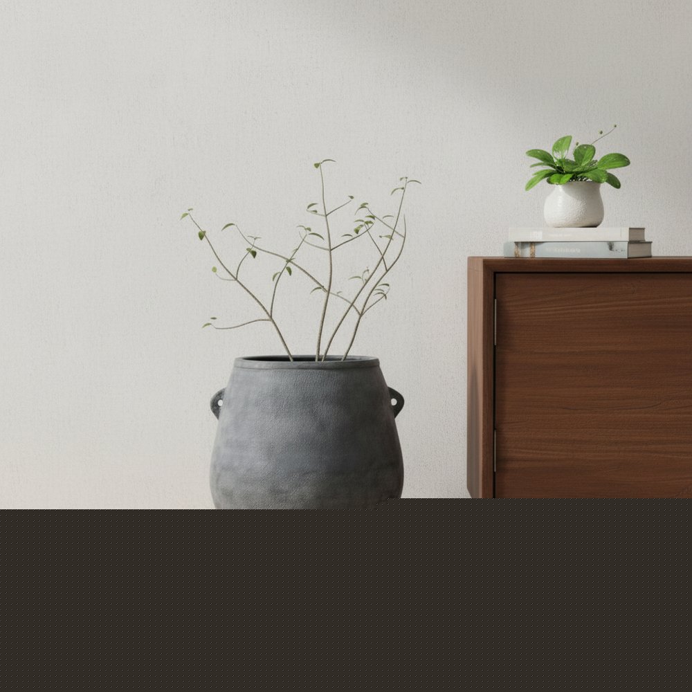 32" Gray Ceramic Amphora Floor Vase