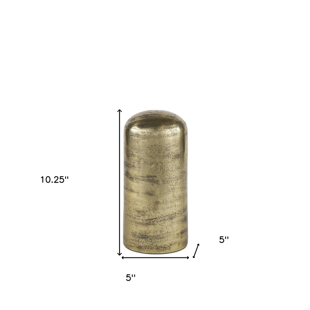 10" Antiqued Brass Cast Aluminum Cylindrical Tabletop Sculpture