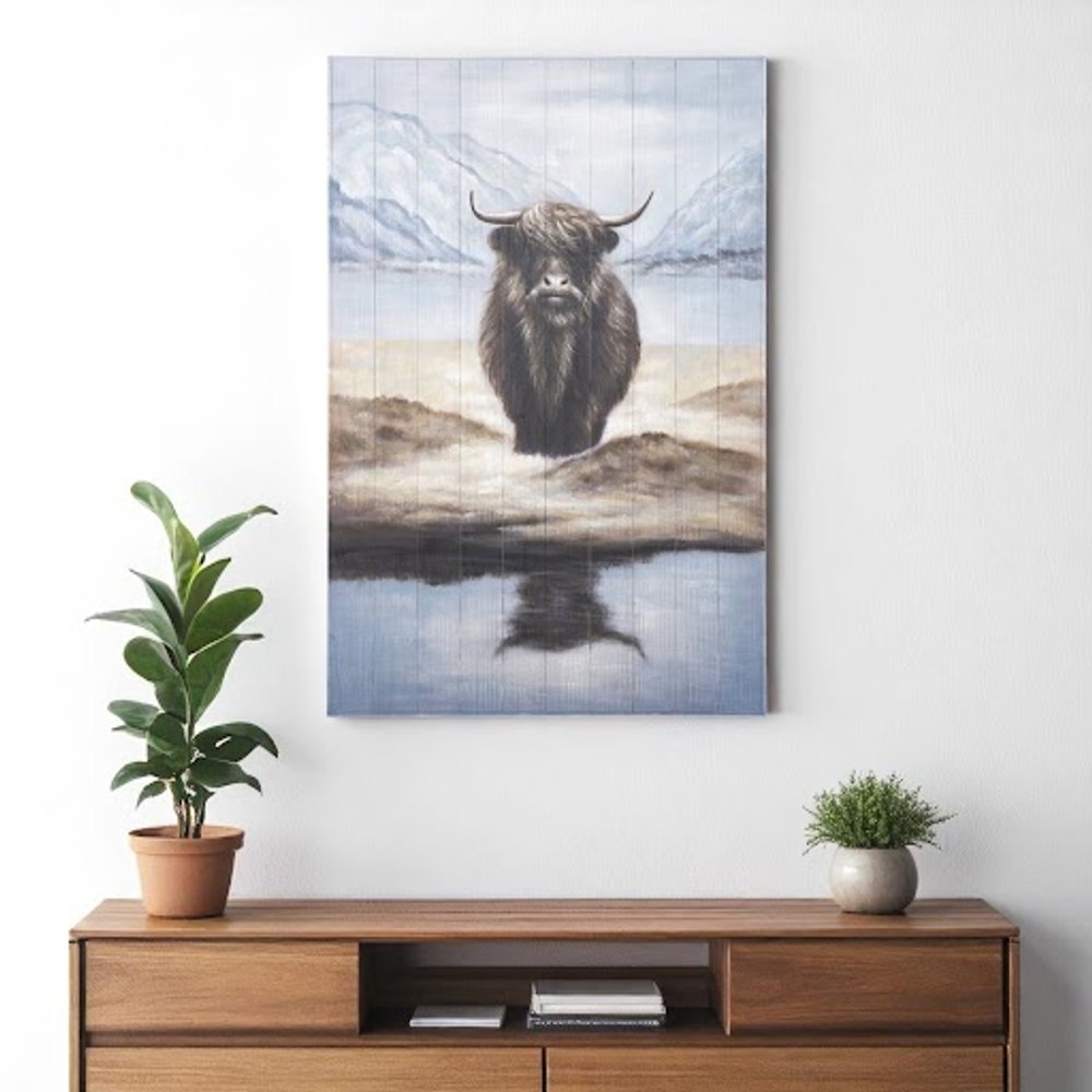 Wild Ox Hand Painted Distressed Unframed Wall Art