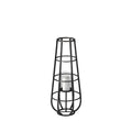 30" Black Distressed Geometric Metal And Glass Lantern Candle Holder