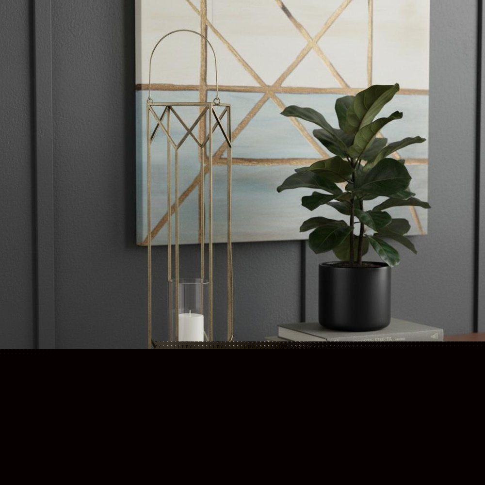36" Gold Distressed Geometric Metal Tabletop Lantern Candle Holder