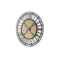 30" Black And Natural Iron And Wood Analog Round Wall Clock