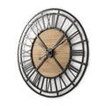 42" Black And Natural Iron And Wood Analog Round Wall Clock