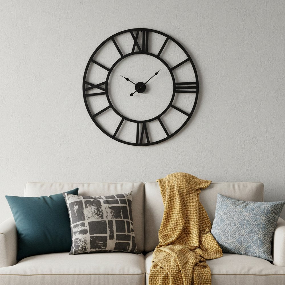 42" Black Iron Analog Round Wall Clock