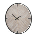 33" Black And Natural Metal And Solid Wood Analog Distressed Round Wall Clock
