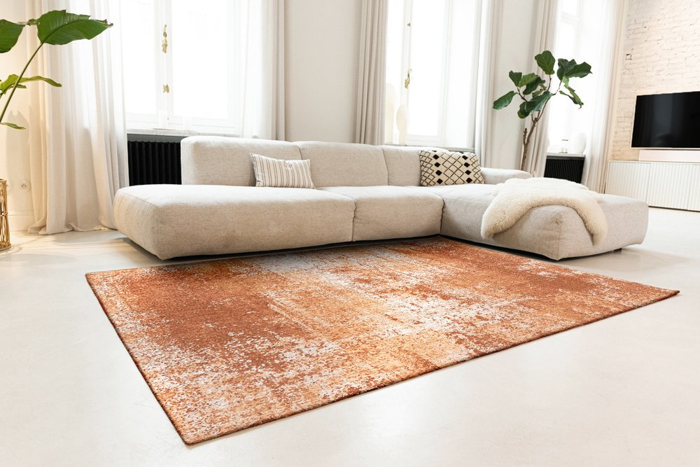 9' X 13' Orange And White Abstract Washable Area Rug With UV Protection