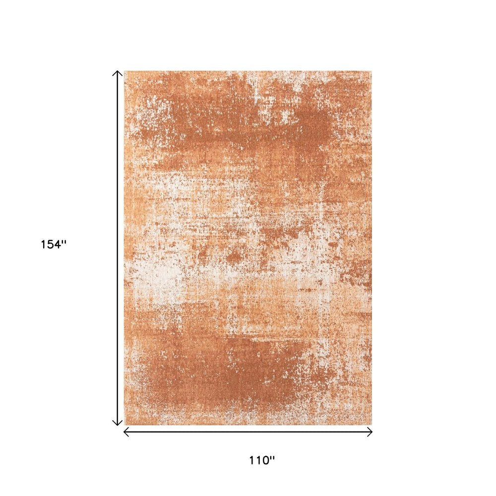 9' X 13' Orange And White Abstract Washable Area Rug With UV Protection