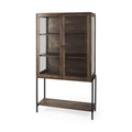 36" Brown and Black Solid Wood and Metal Display Cabinet With Two Doors