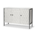 47" White and Gray Wood and Metal Carved Geometric Accent Cabinet With Three Doors