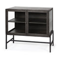 36" Brown and Black Solid Wood and Metal Display Cabinet With Two Doors