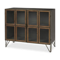 37" Antiqued Brass and Brown Metal and Solid Wood Accent Cabinet With Two Doors