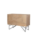44" Natural and Black Solid Wood and Metal Carved Geometric Accent Cabinet With Two Doors