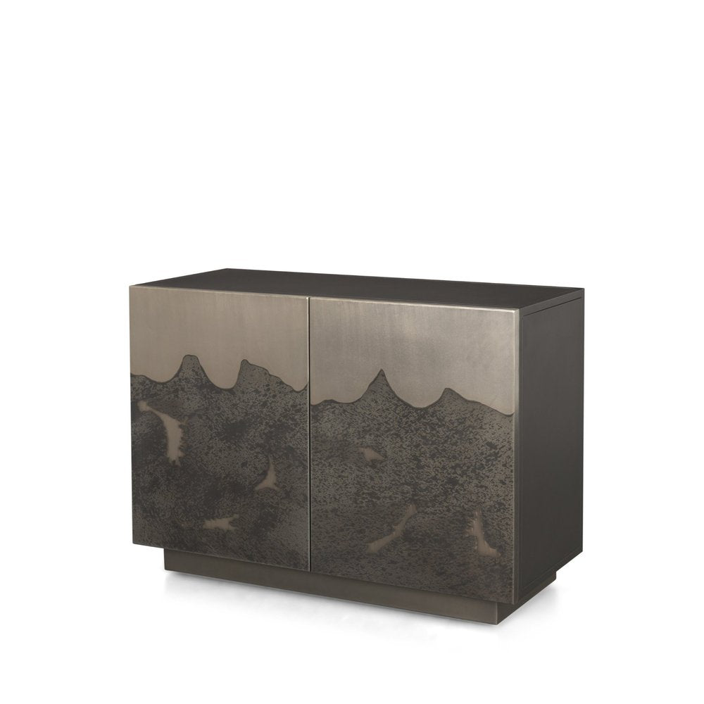 30" Gray Distressed Metal Textured Door Accent Cabinet With Two Doors