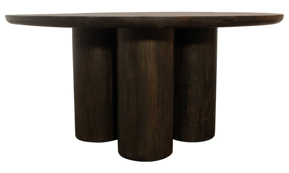 Seven Piece Dark Brown Round Solid Wood Dining Set with Six Chairs