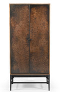 32" Copper and Black Distressed Solid Wood Frame Accent Cabinet With Two Doors