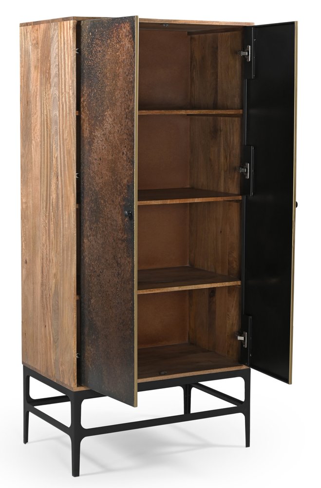 32" Copper and Black Distressed Solid Wood Frame Accent Cabinet With Two Doors
