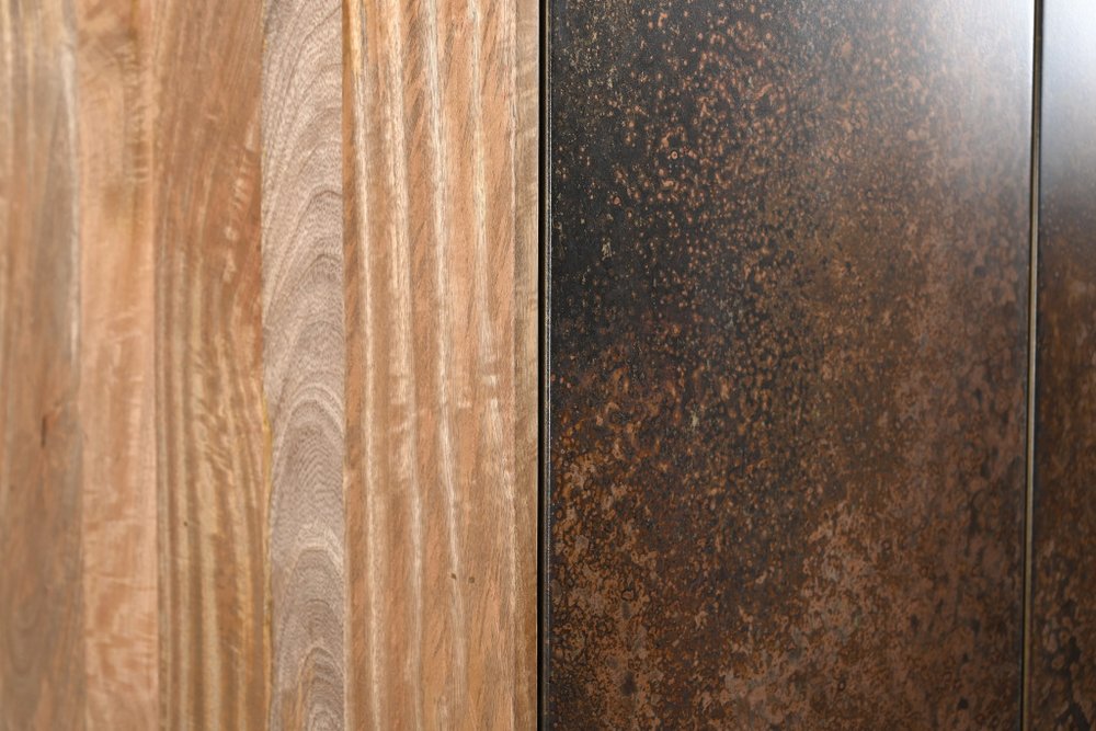 32" Copper and Black Distressed Solid Wood Frame Accent Cabinet With Two Doors