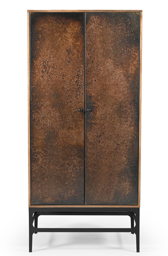 32" Copper and Black Distressed Solid Wood Frame Accent Cabinet With Two Doors