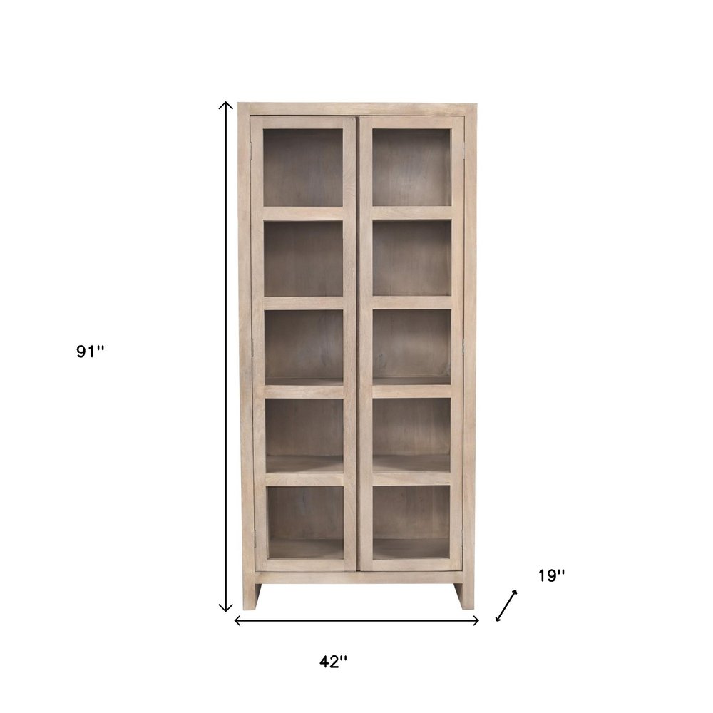 91" Ivory Distressed Solid Wood Frame Accent Cabinet With Two Doors