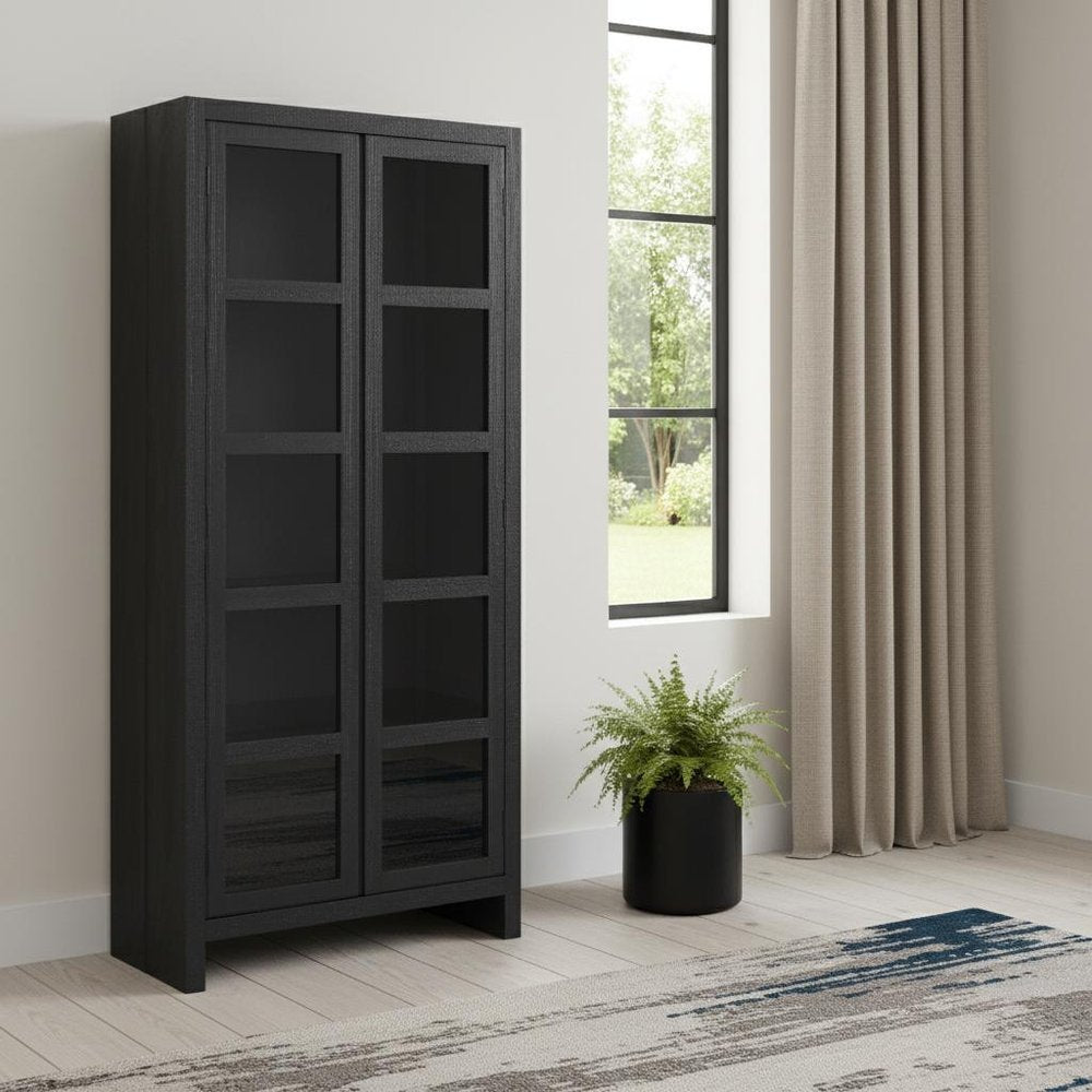 91" Graphite Distressed Solid Wood Frame Accent Cabinet With Two Doors