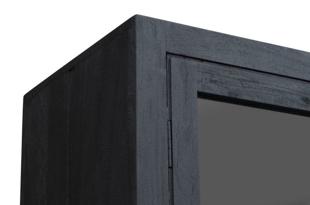 91" Graphite Distressed Solid Wood Frame Accent Cabinet With Two Doors