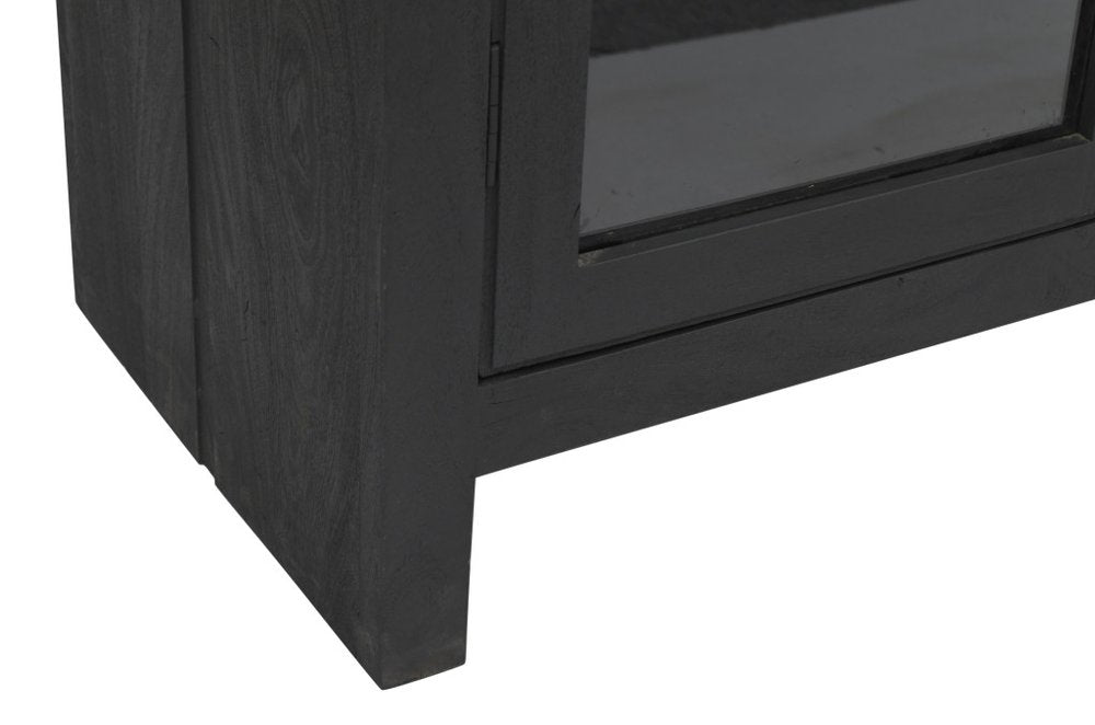 91" Graphite Distressed Solid Wood Frame Accent Cabinet With Two Doors