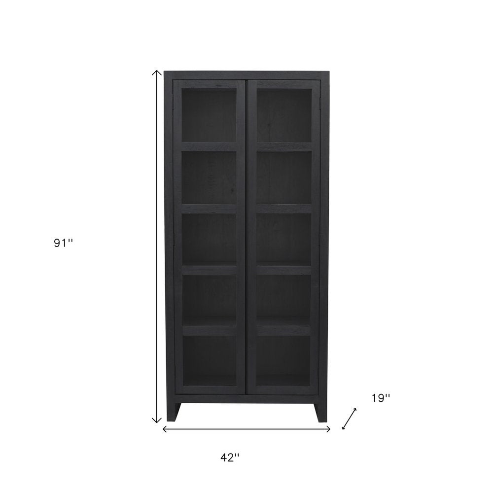 91" Graphite Distressed Solid Wood Frame Accent Cabinet With Two Doors