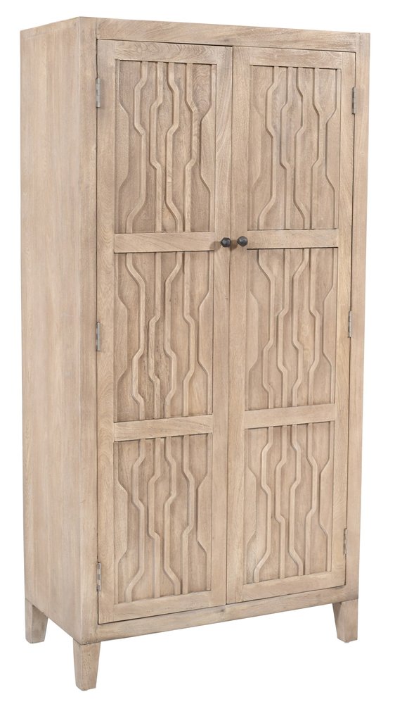72" Ivory Distressed Solid Wood Frame Accent Cabinet With Two Doors