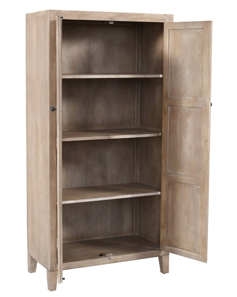 72" Ivory Distressed Solid Wood Frame Accent Cabinet With Two Doors