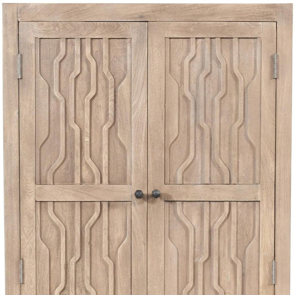 72" Ivory Distressed Solid Wood Frame Accent Cabinet With Two Doors