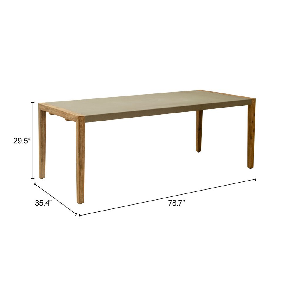 79" Gray and Natural Faux Concrete and Solid Wood Dining Table