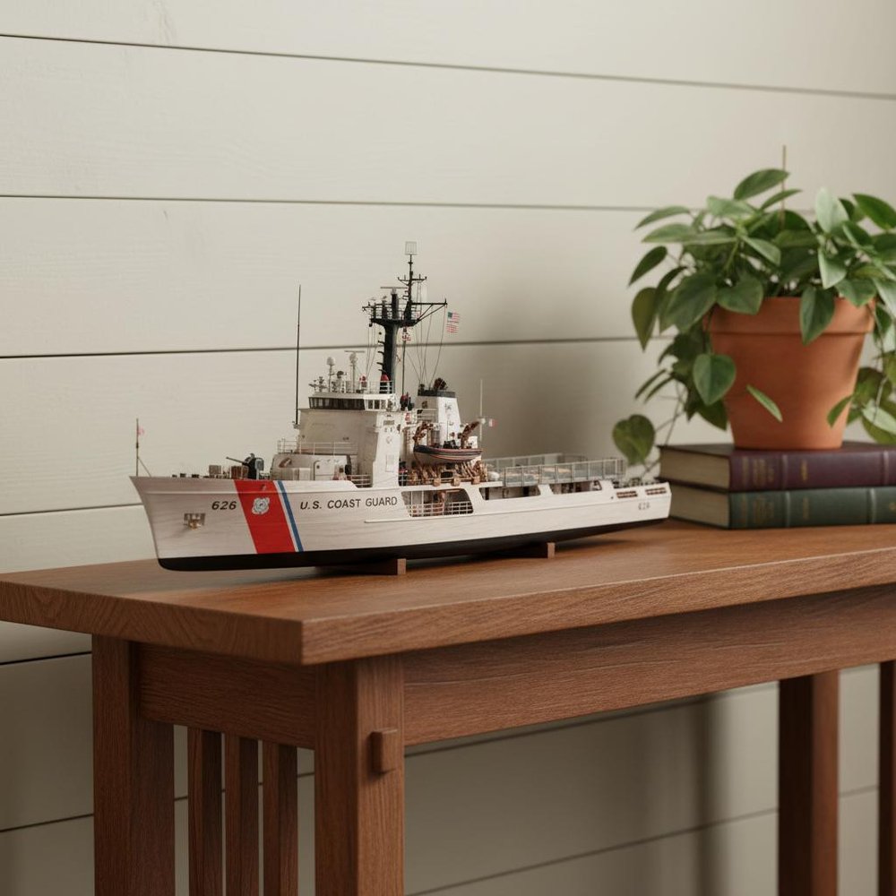 10" Unfinished Wood Hand Painted Model Boat