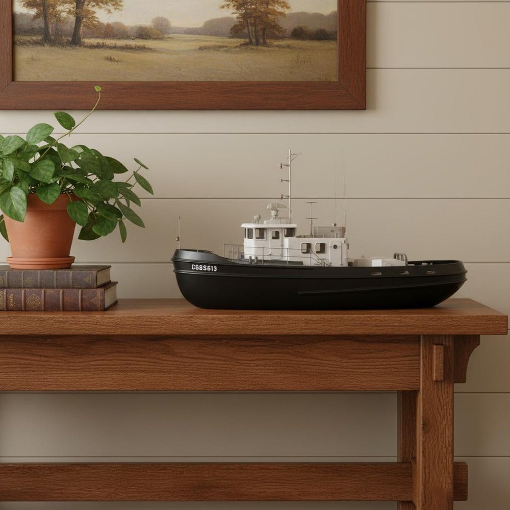 10" Unfinished Wood Hand Painted Model Boat