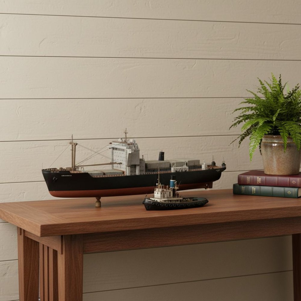 10" Unfinished Wood Hand Painted Model Boat