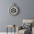 16" Champagne White And Black Metal Skeleton Exposed Gear Pocket Watch Wall Clock