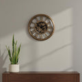 18" Antiqued Gold And Black Metal Silent Skeleton Exposed Gear Round Wall Clock