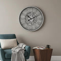 18" Silver And Black Metal Silent Skeleton Exposed Gear Round Wall Clock