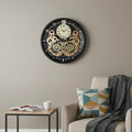 18" Black Gold And White Metal Silent Skeleton Exposed Gear Round Wall Clock