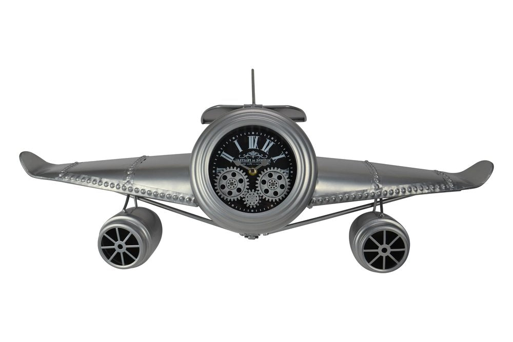 34" Silver And Black Metal Silent Analog Exposed Gear Novelty Wall Clock